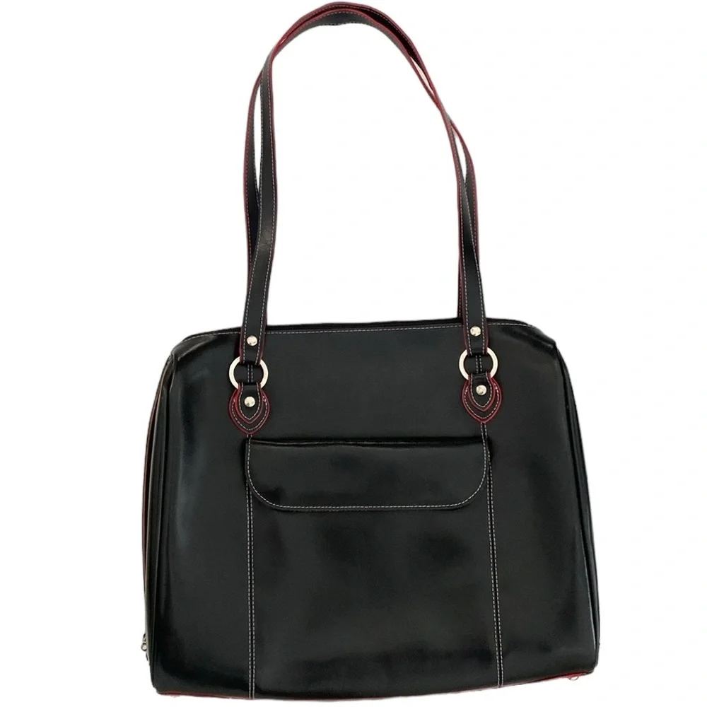 McKlein Glenview Black Red Leather Laptop Shoulder Bag